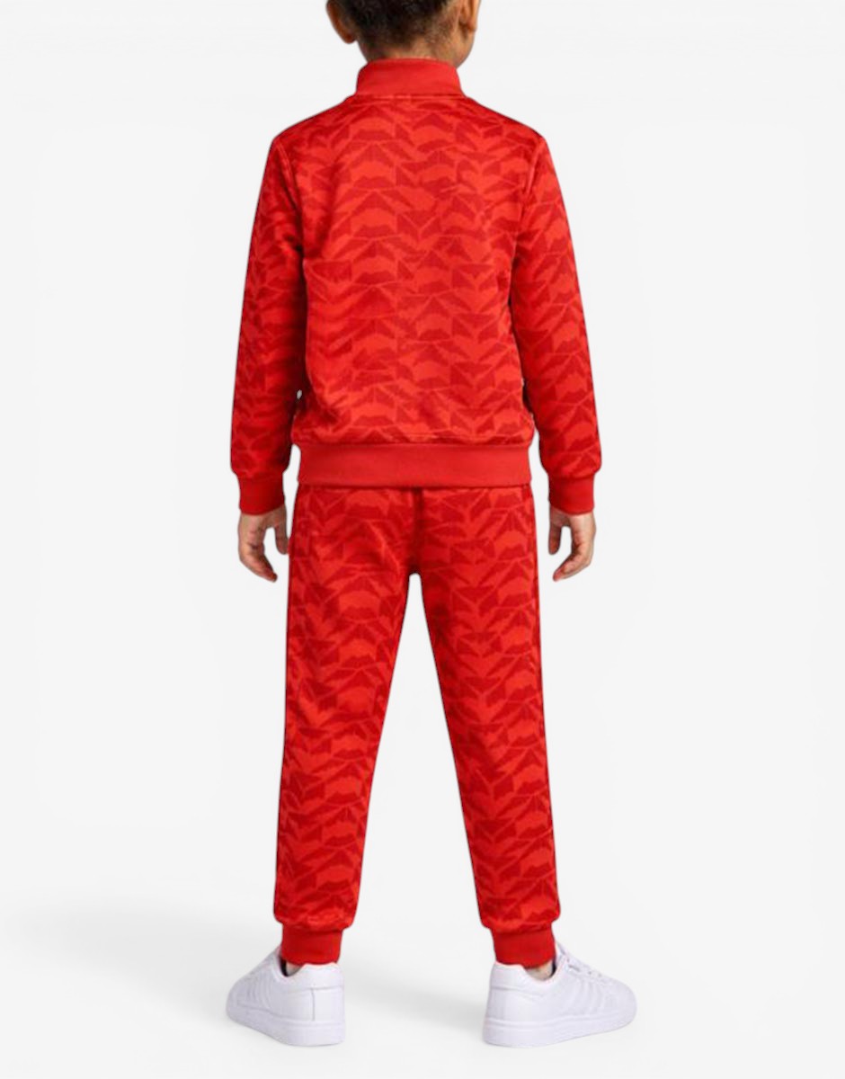 Заден изглед на детски анцузи Adidas оранжев с камуфлажен модел