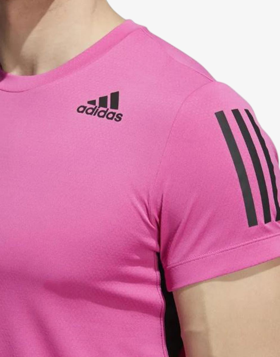 Детайл на логото и дизайн на ADIDAS Heat.Rdy Warrior Tee Pink тениска