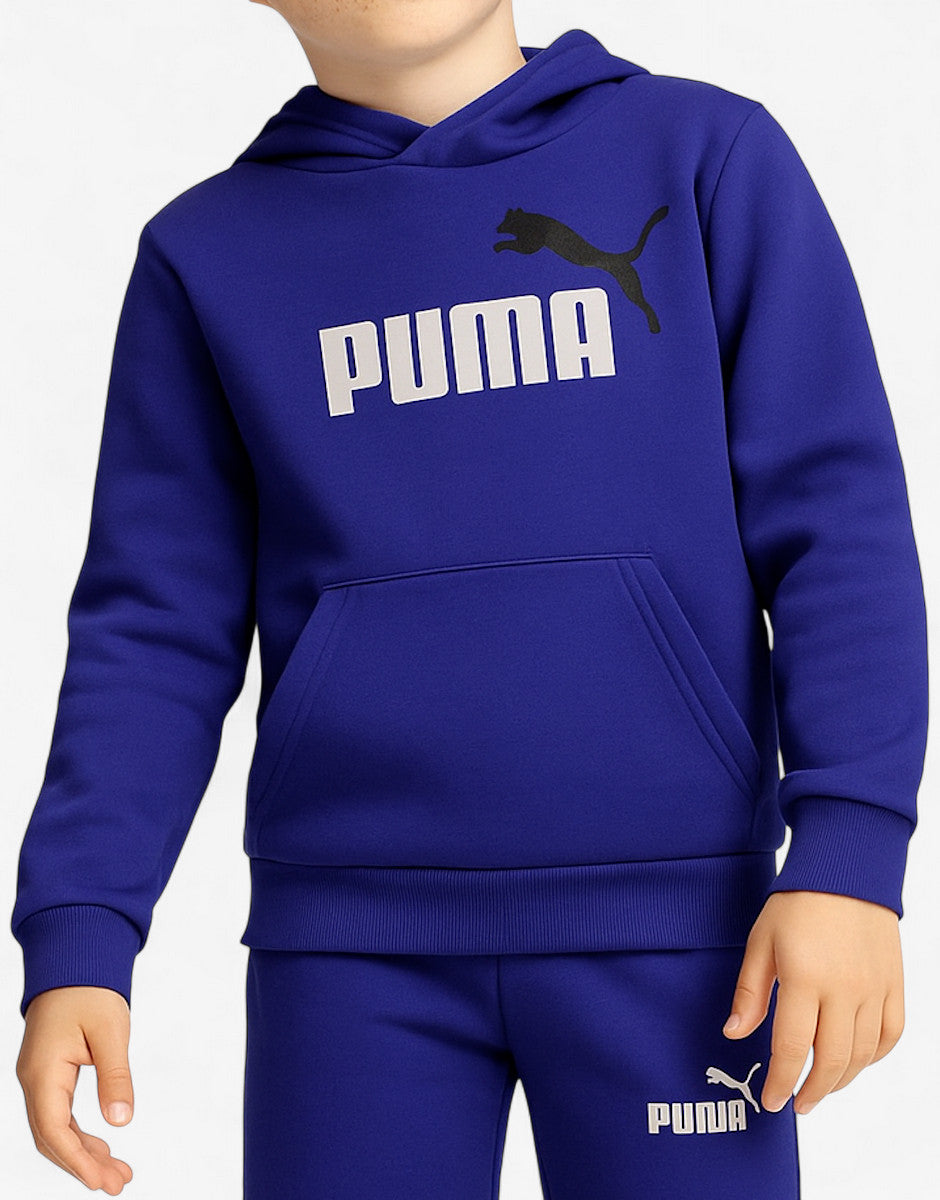 PUMA Essentials+ 2 Color Big Logo Hoodie Blue Син 140 | MegaMall.bg