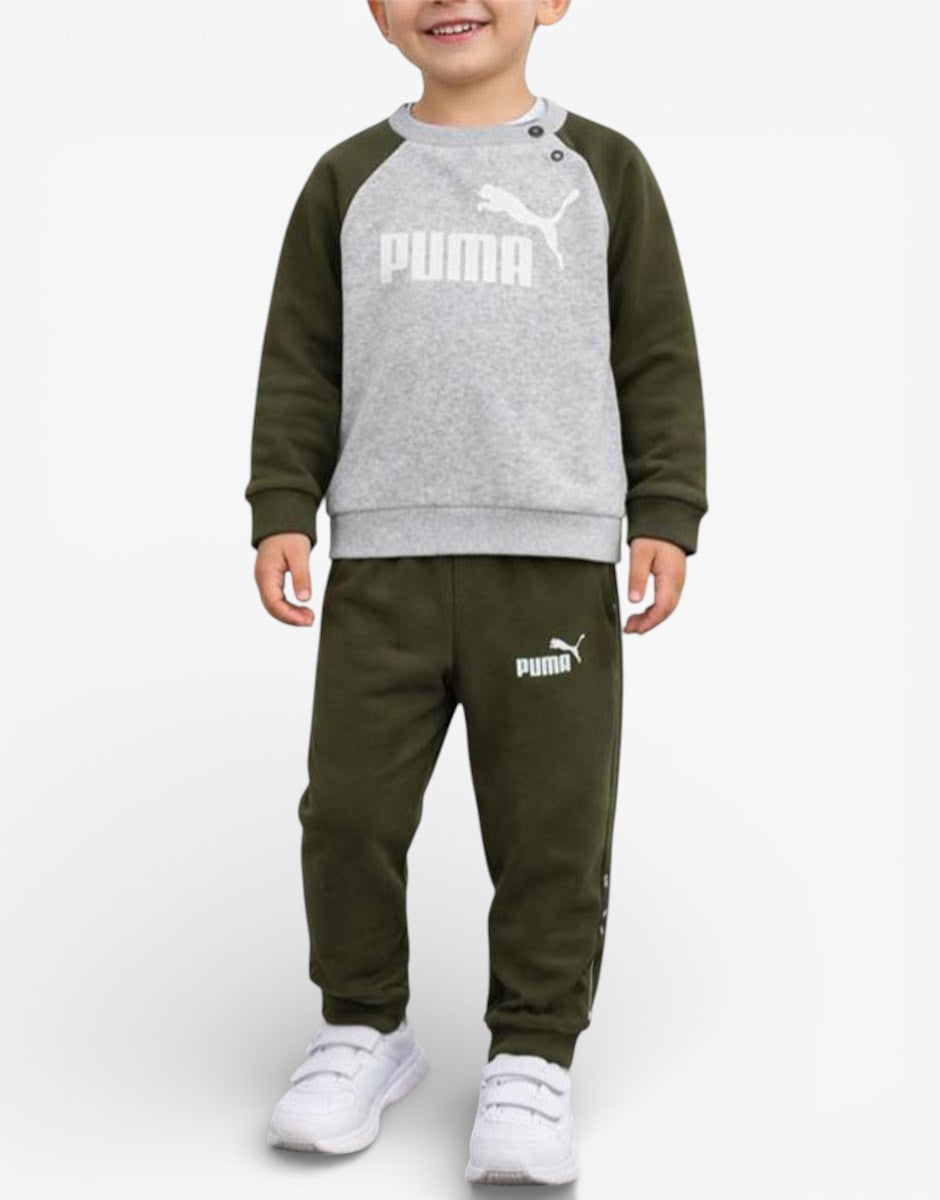 PUMA Essentials Minicats Raglan Tracksuit Grey/Green