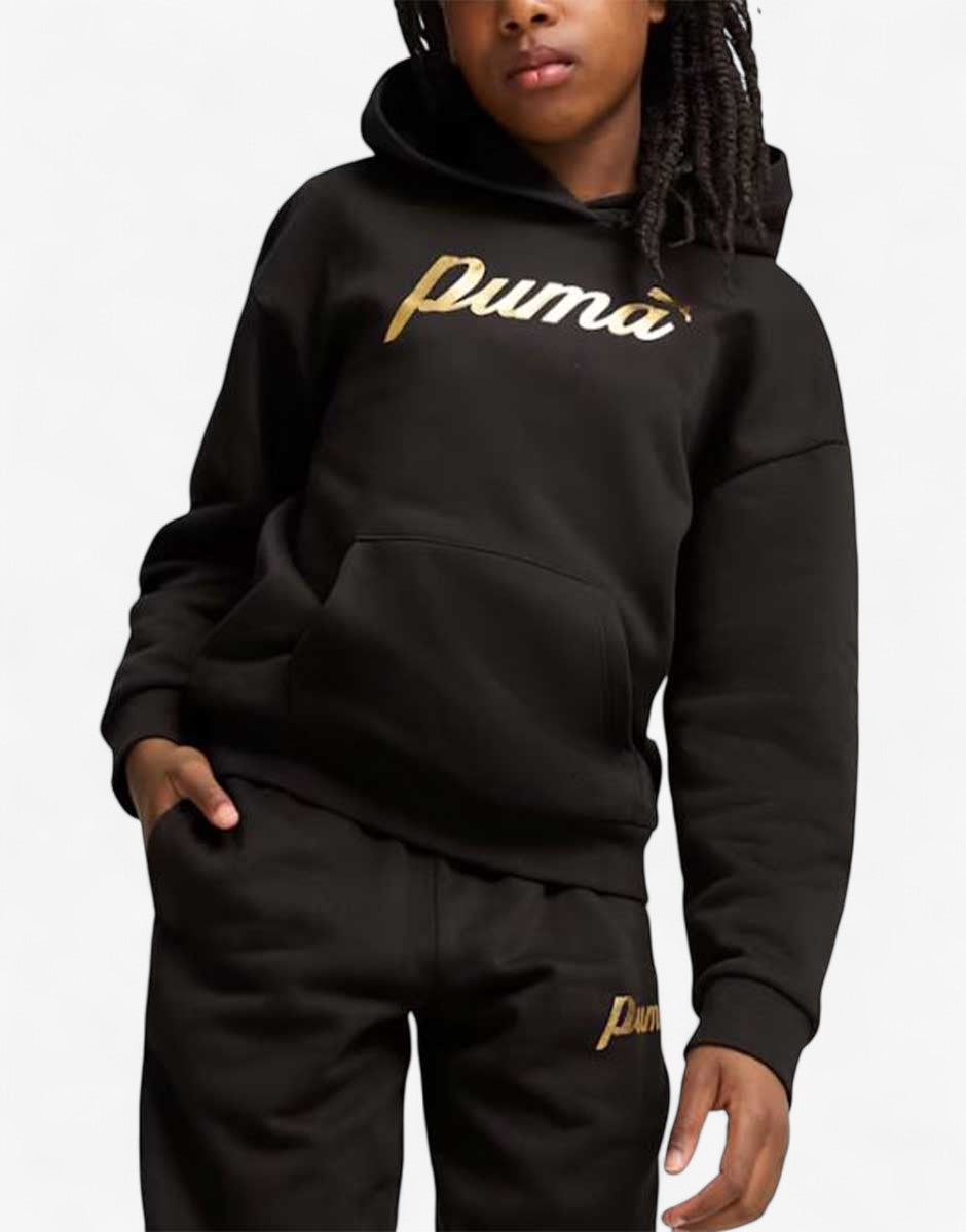 PUMA Essentials+ Script Metallic Hoodie Black Черен 140 | MegaMall.bg